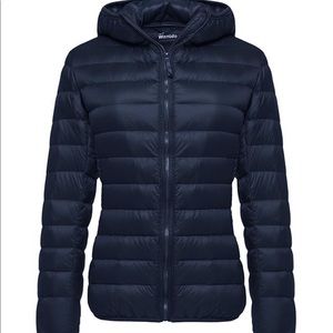 Wantdo NWT Hooded Packable Ultra Light Weight Down Jacket, Navy, Size XS
